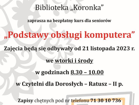 Biblioteka „Koronka” zaprasza na bezpłatny kurs dla seniorów „Podstawy obsługi komputera”