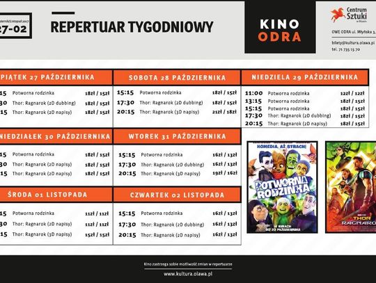 Co w kinie &quot;Odra&quot;? Repertuar do 2 listopada