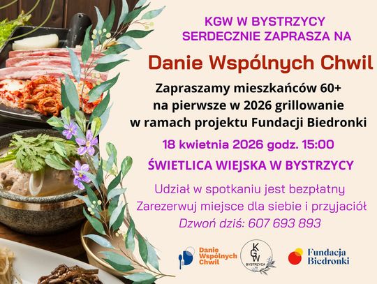 Danie Wspólnych Chwil - zaproszenie dla mieszkańców Bystrzycy Danie Wspólnych Chwil - zaproszenie dla mieszkańców Bystrzycy