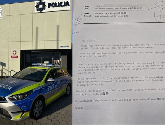 Do oławskiej komendy wpłynęły takie podziękowania