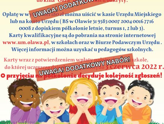 Dodatkowy nabór na wszystkie turnusy półkolonii w Oławie. Dla kogo?