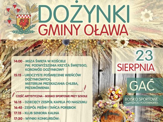 Dożynki Gminy Oława w Gaci. Barwne święto plonów już 23 sierpnia Dożynki Gminy Oława w Gaci. Barwne święto plonów już 23 sierpnia