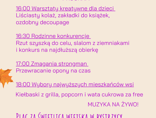 "Jesienne Bogactwo Tradycji" w Bystrzycy już w najbliższą sobotę