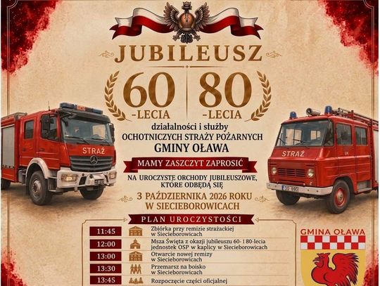 Jubileusze OSP w gminie Oława. Strażacy będą świętować 60 i 80 lat działalności