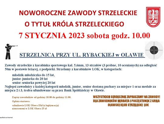 NOWOROCZNY KRÓL STRZELECKI OŁAWY - JUŻ W SOBOTĘ