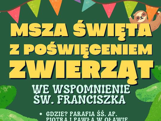 Parafia zaprasza na mszę wraz ze swomi zwierzętami