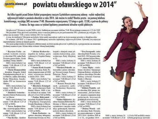 PLEBISCYT: Wybierz "Najbardziej wpływową kobietę powiatu oławskiego w 2014"