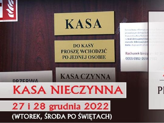 Po świętach kasa Urzędu Gminy nieczynna