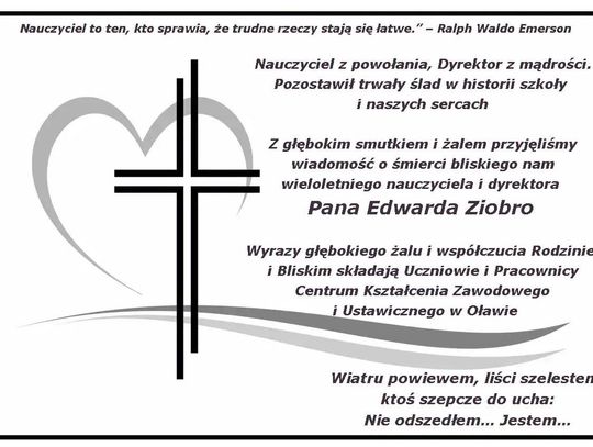 Pozostawił trwały ślad w historii szkoły. CKZiU żegna Edwarda Ziobrę