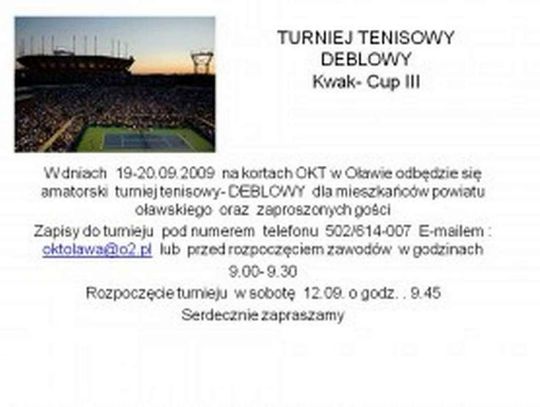 Tenisowy turniej deblowy „Kwak- Cup III”