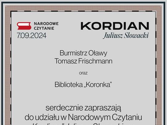 Tym razem będzie czytany "Kordian"