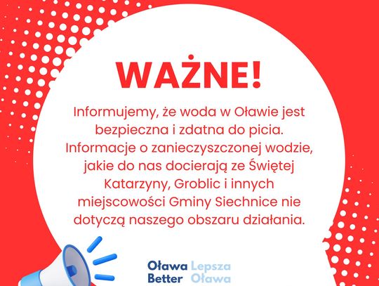 W Oławie woda bezpieczna i zdatna do picia