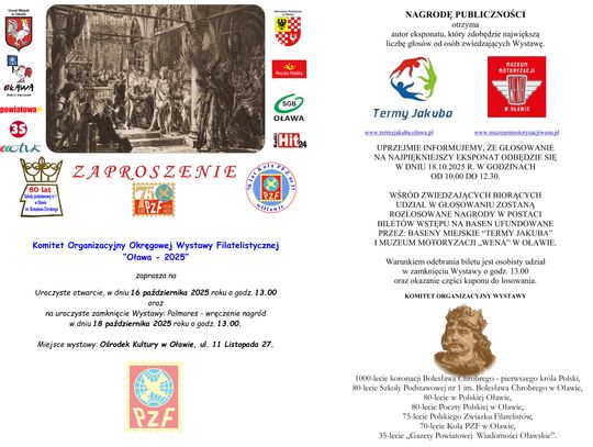 Zaproszenie na wystawę filatelistyczną. Można wygrać bilety