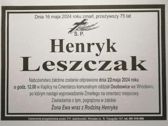 Zmarł Henryk Leszczak