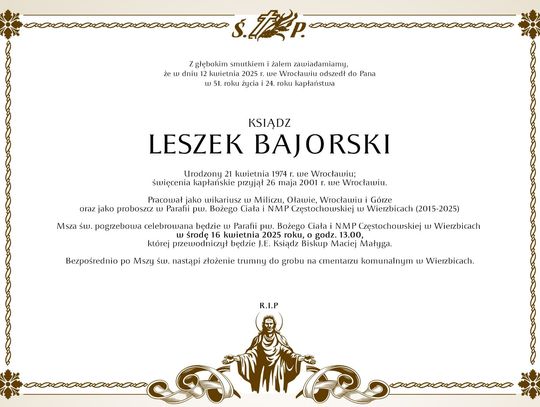 Zmarł ks. Leszek Bajorski. Pracował też w Oławie