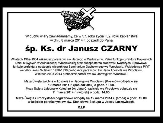 Zmarł ksiądz Janusz Czarny
