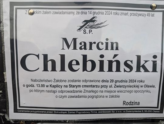 Zmarł Marcin Chlebiński