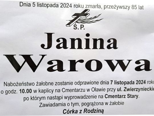 Zmarła Janina Warowa