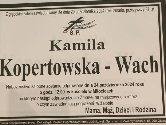 Zmarła Kamila Kopertowska-Wach