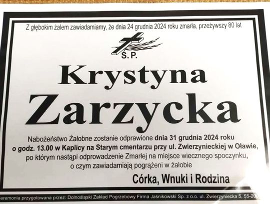 Zmarła Krystyna Zarzycka