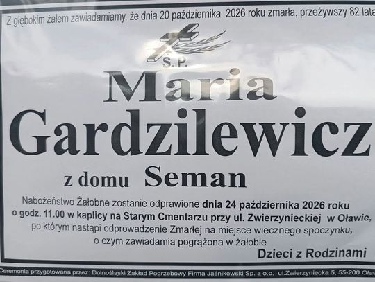 Zmarła Maria Gardzilewicz (Seman)