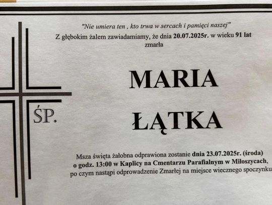 Zmarła Maria Łątka Zmarła Maria Łątka