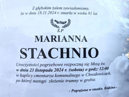 Zmarła Marianna Stachnio