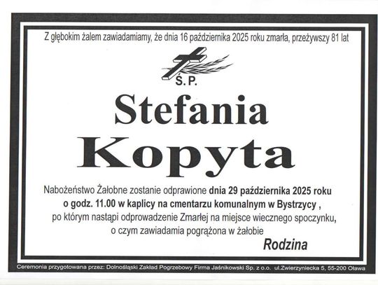Zmarła Stefania Kopyta