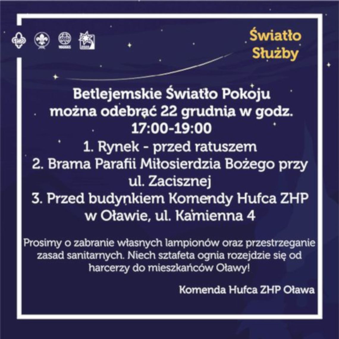 Betlejemskie Światło Pokoju. Kiedy i gdzie w Oławie?