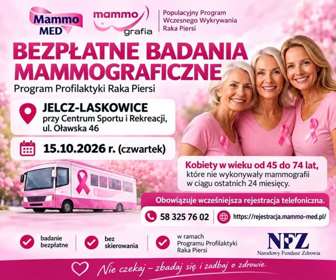 Bezpłatna mammografia w Jelczu-Laskowicach Bezpłatna mammografia w Jelczu-Laskowicach