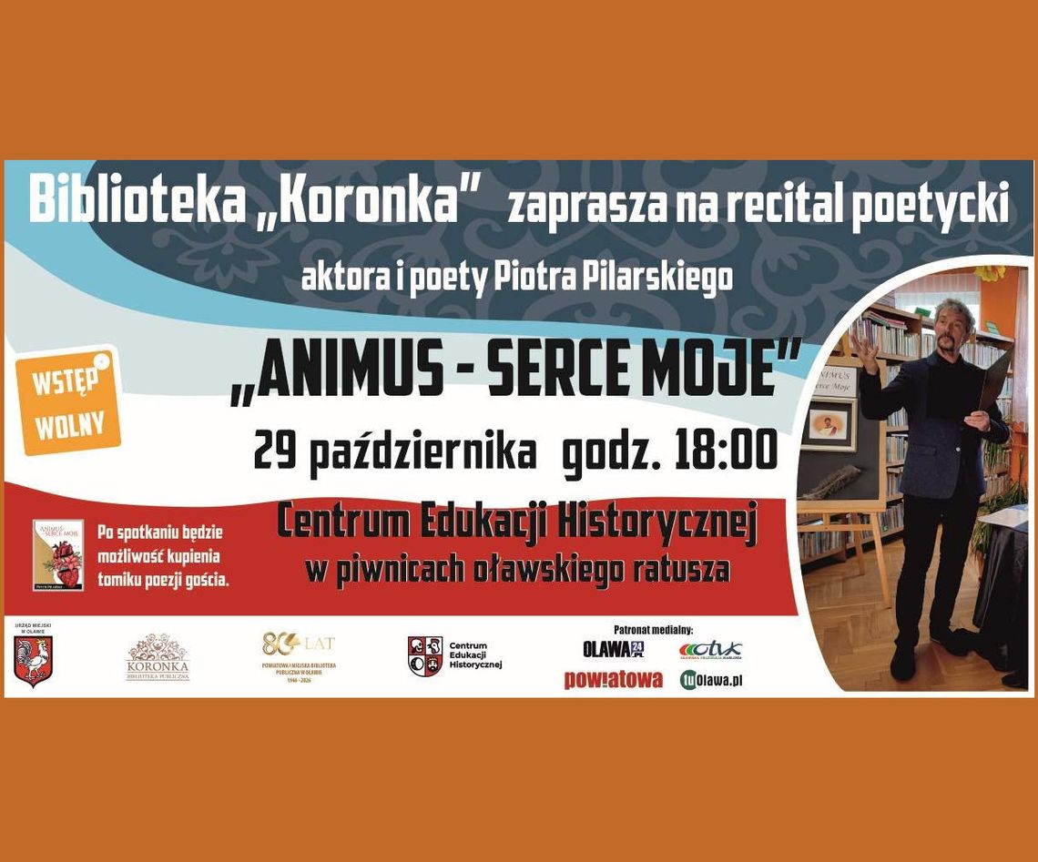 Biblioteka „Koronka” zaprasza na recital poetycki aktora i poety Piotra Pilarskiego Biblioteka „Koronka” zaprasza na recital poetycki aktora i poety Piotra Pilarskiego