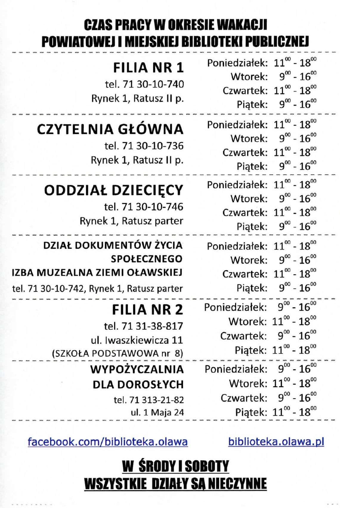 Biblioteka w wakacje. Godziny pracy