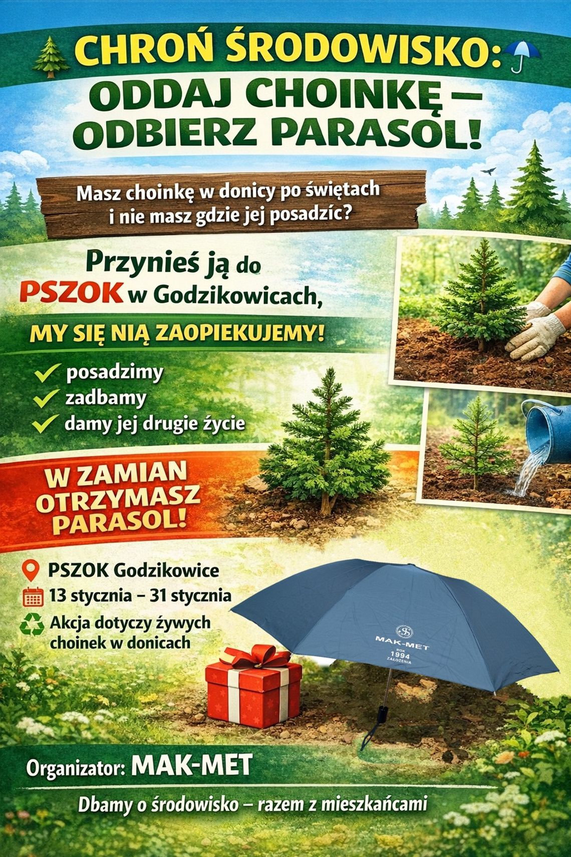 Chroń środowisko – oddaj choinkę, odbierz parasol!