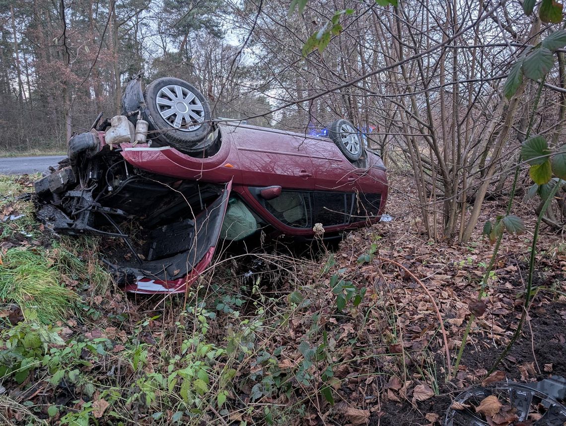 Dachował. Wylądował w rowie