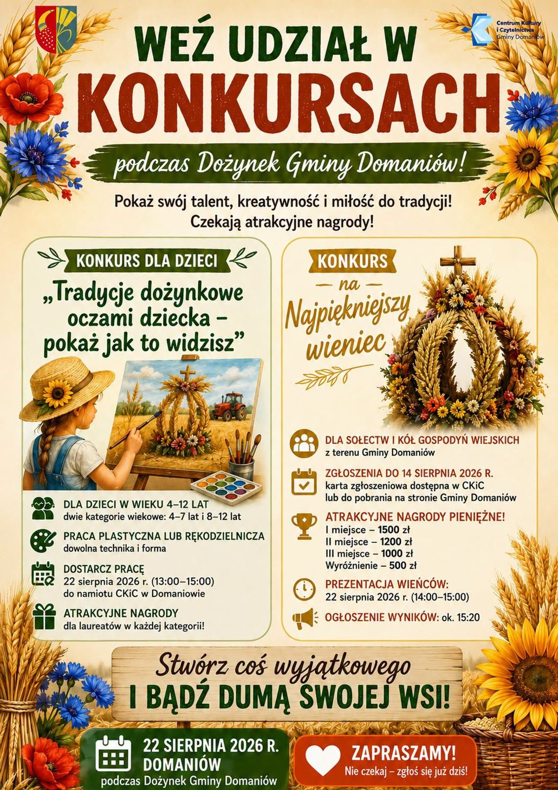 Dwa konkursy na dożynkach gminy Domaniów. Zapisy trwają