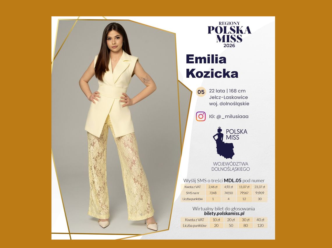 Głosujcie na 22-latkę Emilię Kozicką z Jelcza-Laskowic, kandydatkę na miss województwa dolnośląskiego