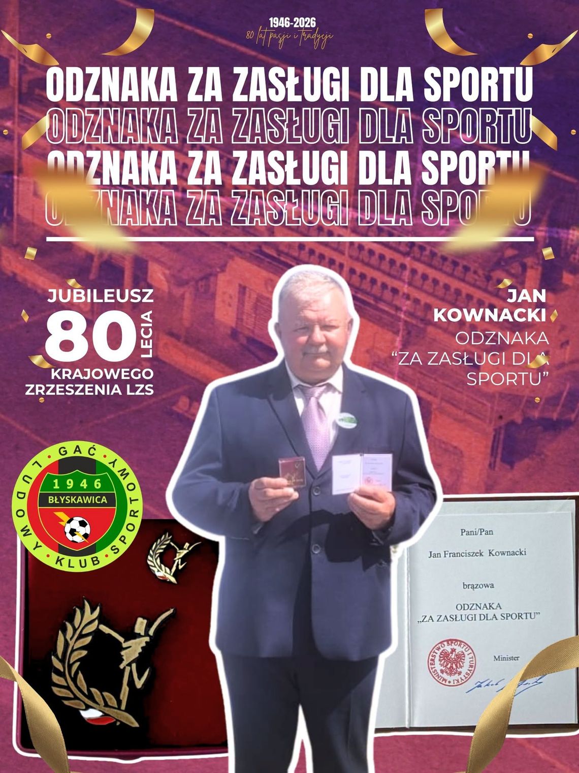 Jan Kownacki zasłużony dla sportu Jan Kownacki zasłużony dla sportu