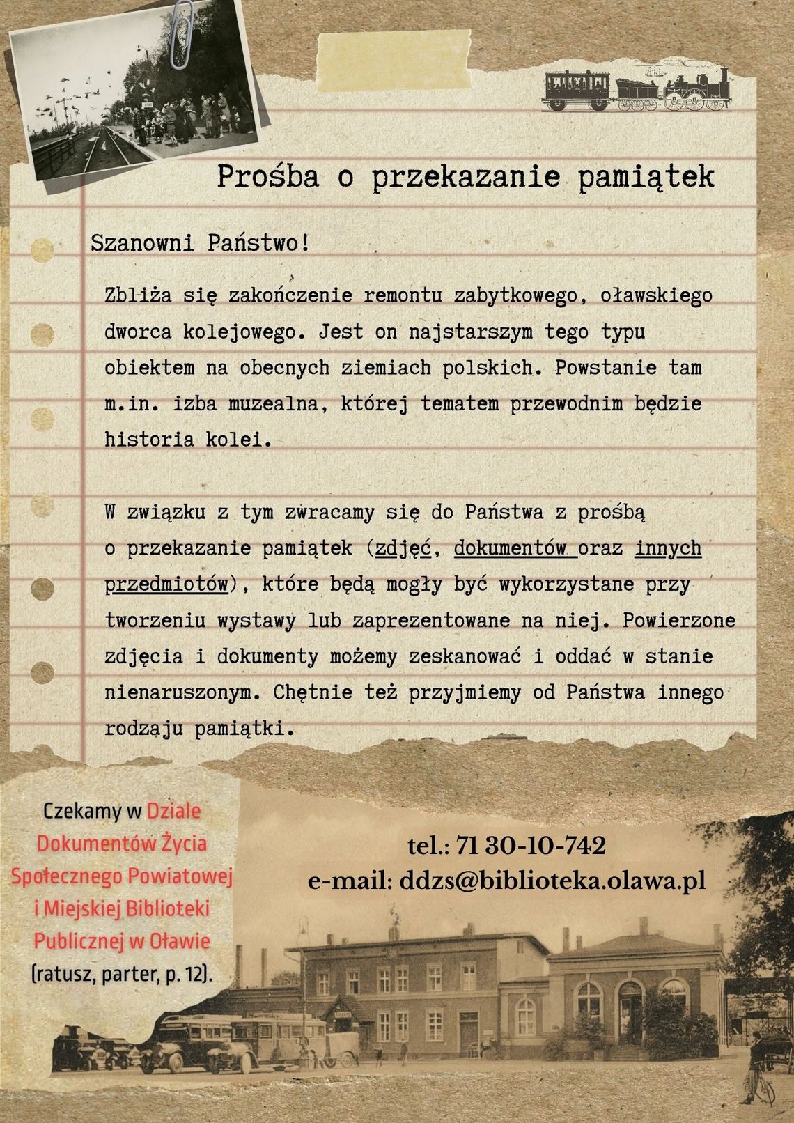 Macie pamiątki związane ze stacją kolejową w Oławie? Macie pamiątki związane ze stacją kolejową w Oławie?