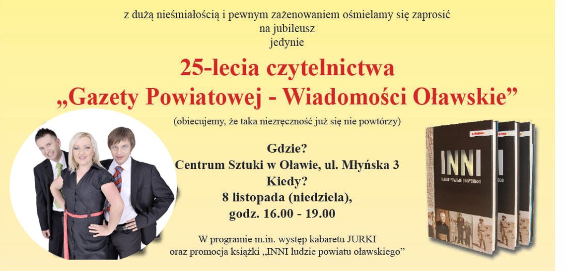 Mamy już 25 lat! Zaproszenia dla CZYTELNIKÓW