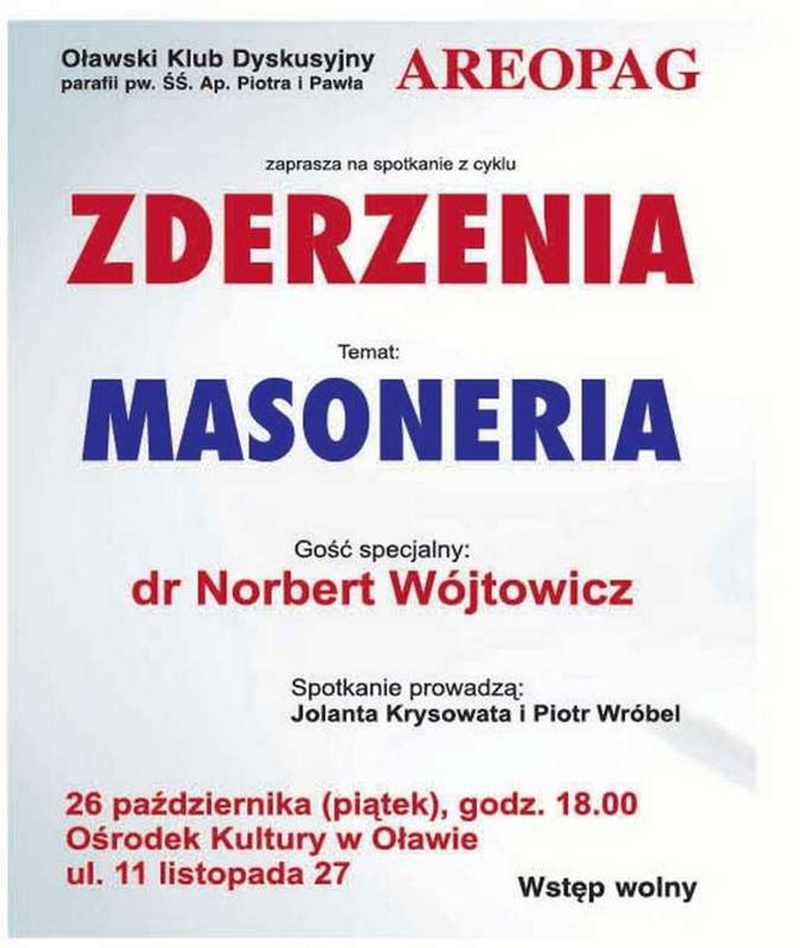 Masoneria tematem AREOPAGU Masoneria tematem AREOPAGU