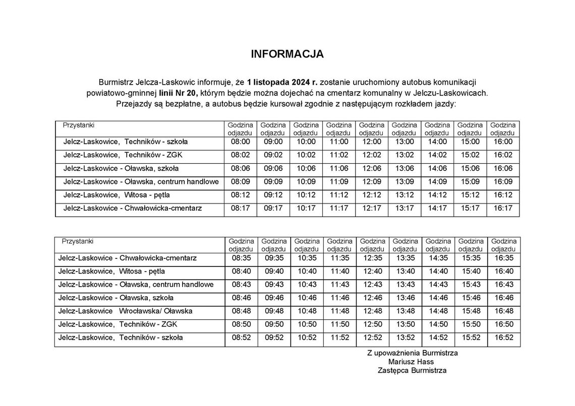 Na cmentarz autobusem bezpłatnie