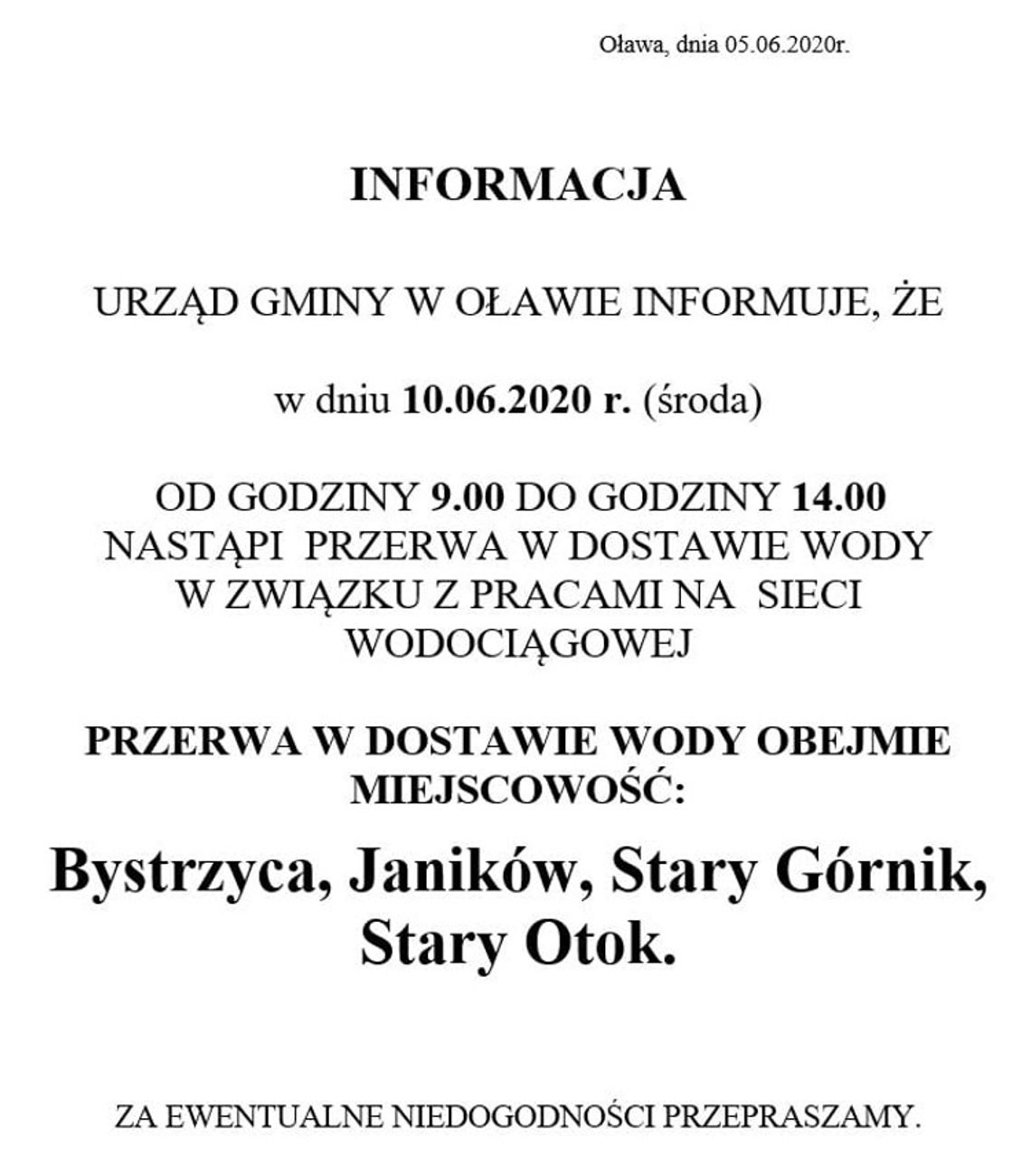 Nie będzie wody