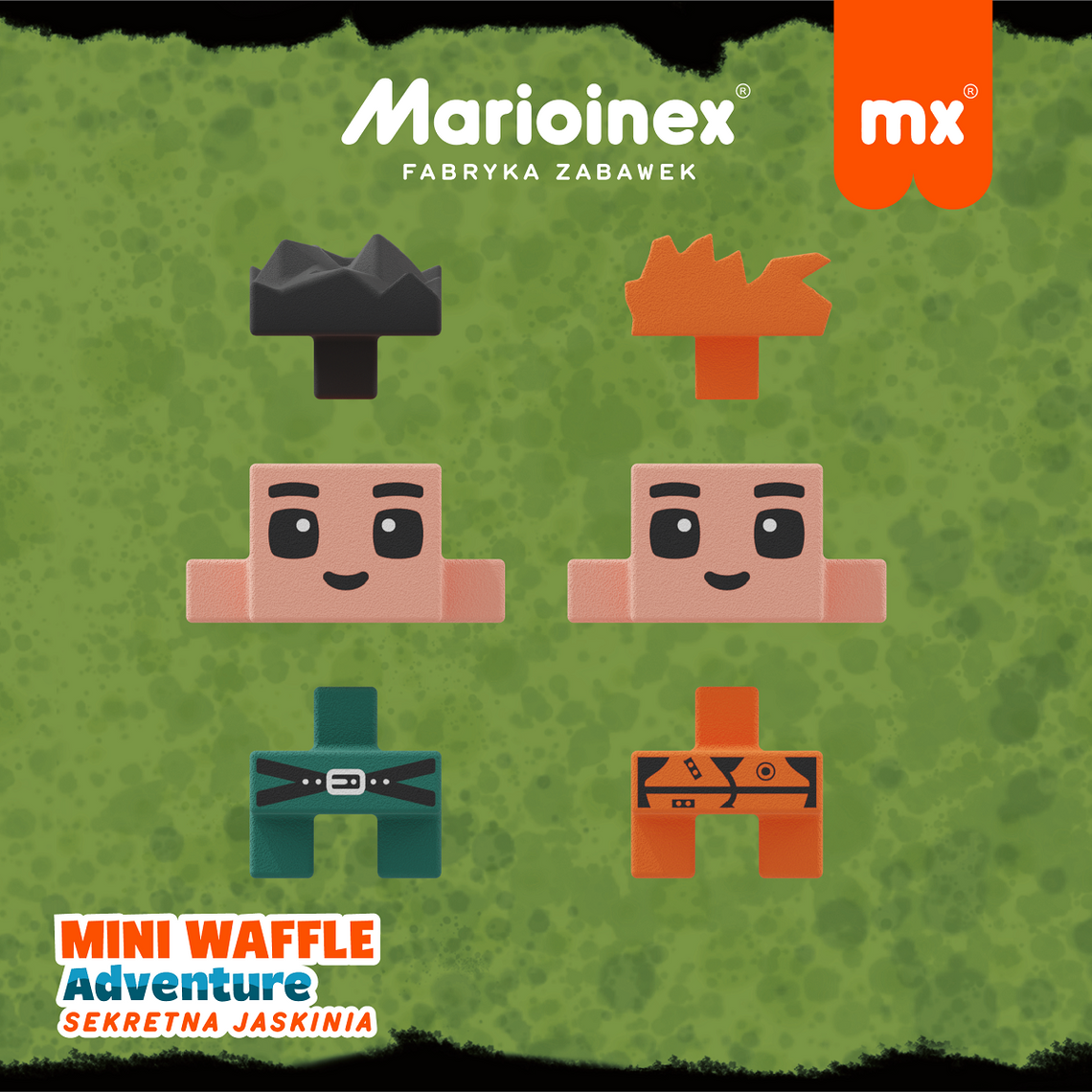 Odkryj nowe gatunki fauny i flory z klockami Marioinex Mini Waffle Adventure Sekretna Jaskinia