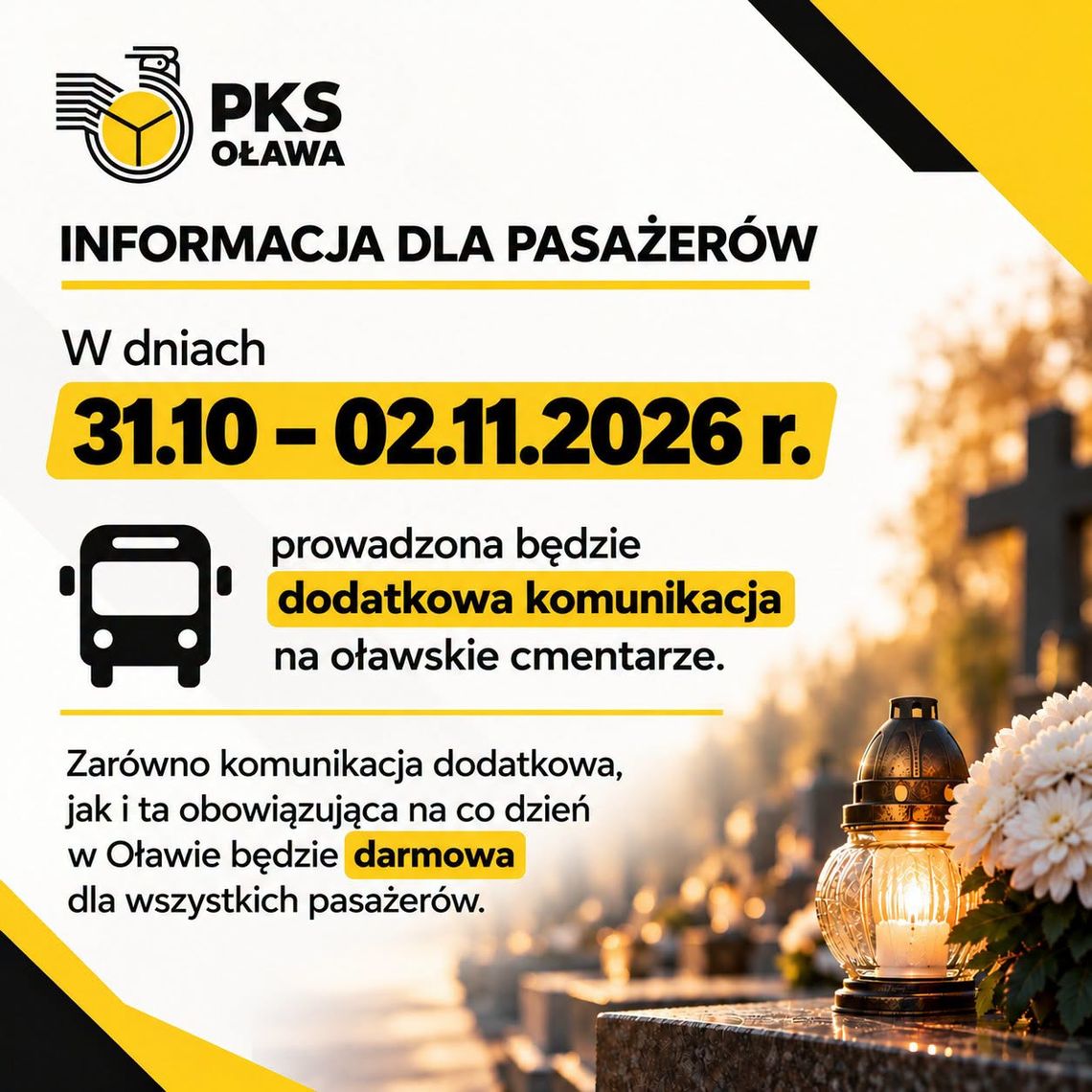 OŁAWA Dodatkowe i darmowe dojazdy na cmentarze