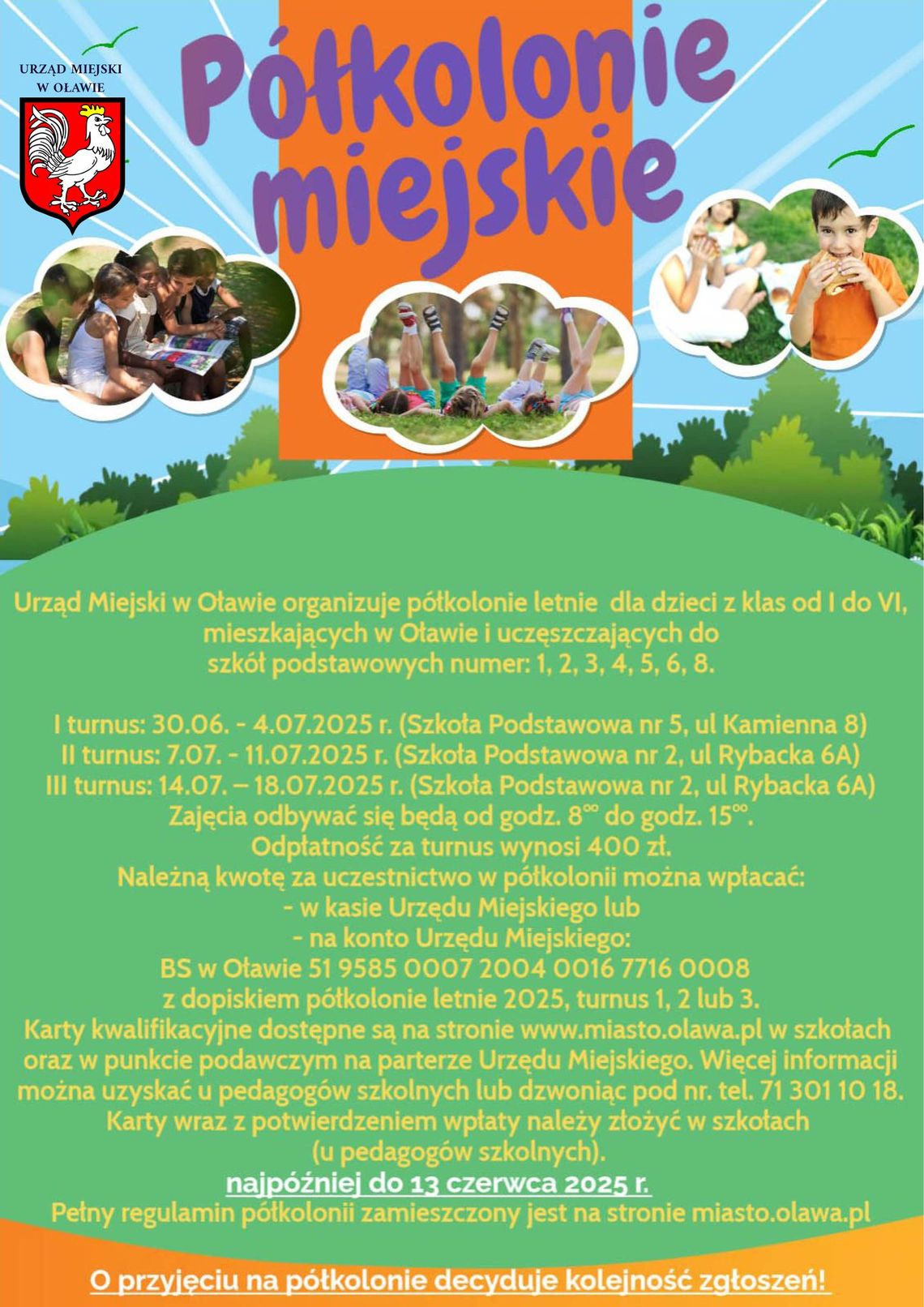 OŁAWA Półkolonie letnie. Terminy i koszt