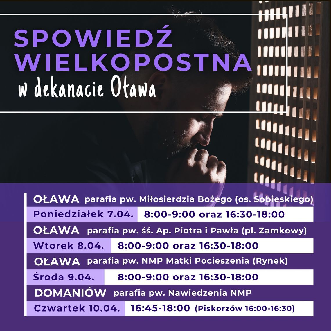 OŁAWA Spowiedź wielkopostna - gdzie i kiedy?