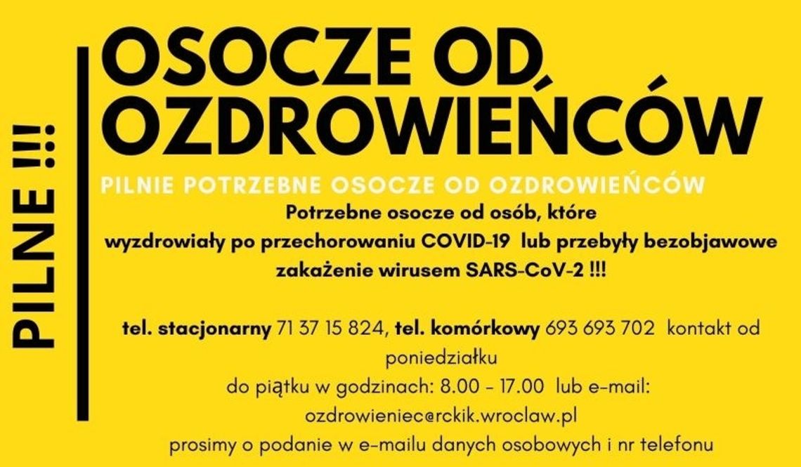 Osocze ozdrowieńców PILNIE potrzebne!