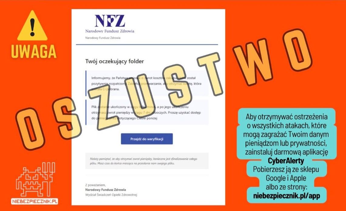 Oszustwa na maile z NFZ. Nie klikaj!