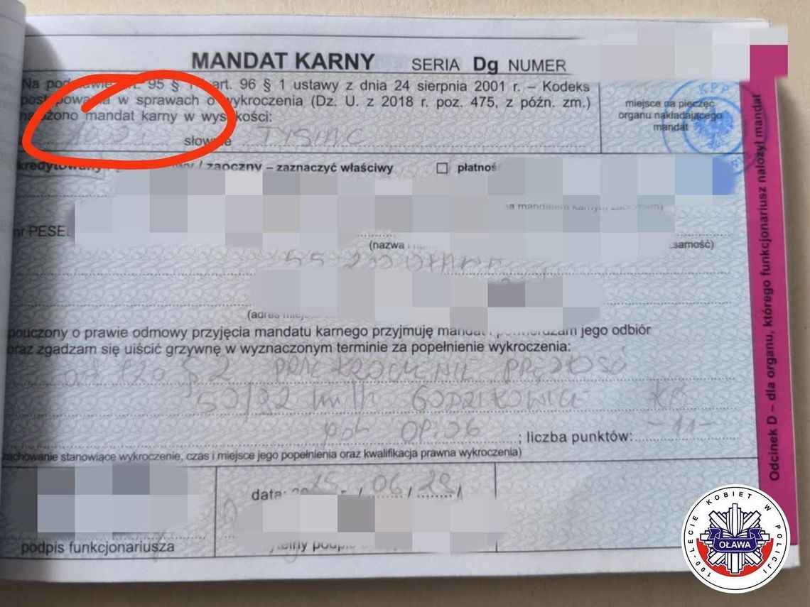 Otrzymał mandat 1000 zł, a dodatkowo grozi mu grzywna nie mniejsza niż 1500 zł