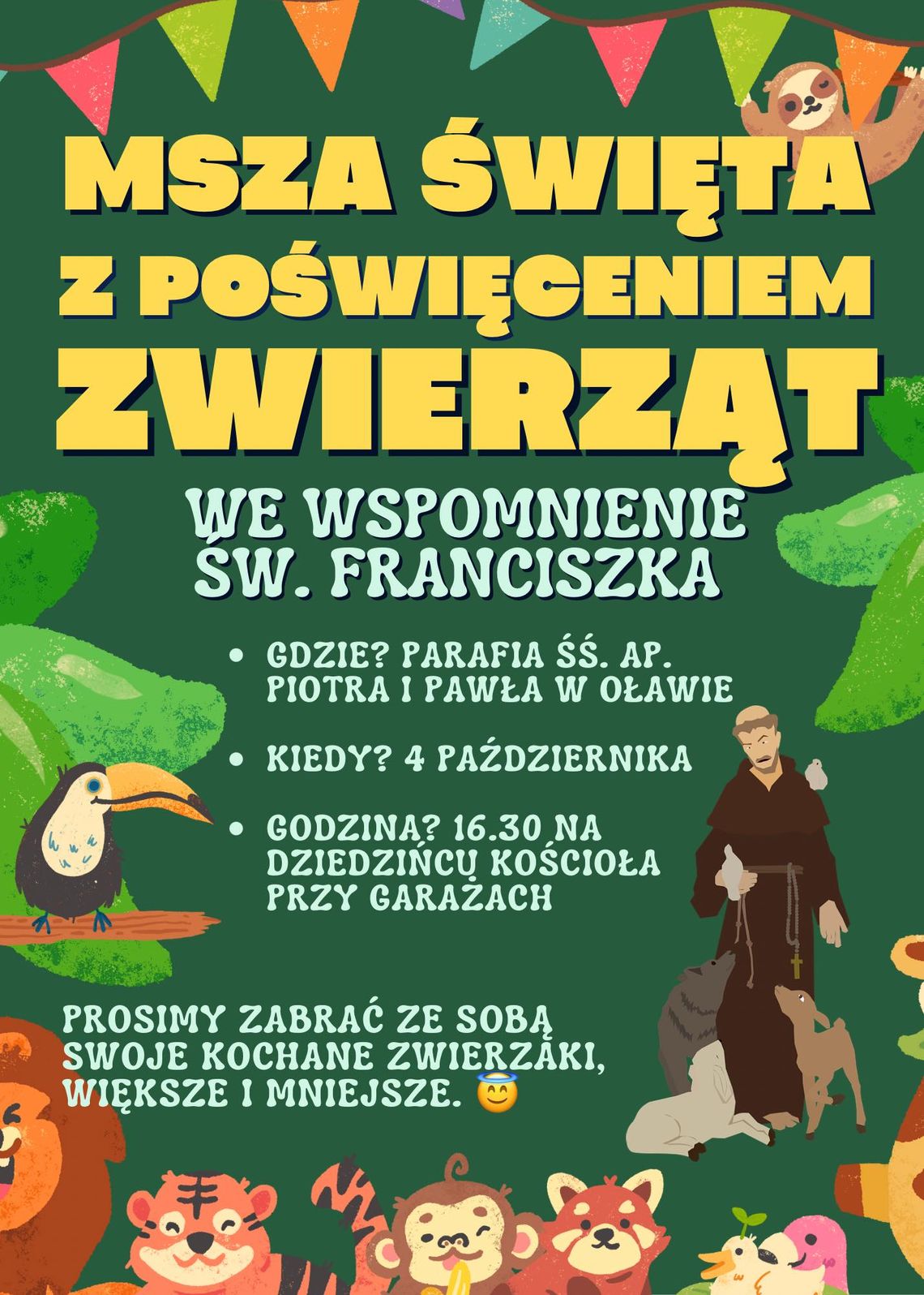 Parafia zaprasza na mszę wraz ze swomi zwierzętami